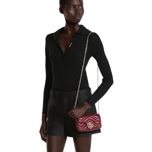 Alternative view of Gucci Marmont Mini Shoulder Bag / Rosso Ancora Red Gold Hardware