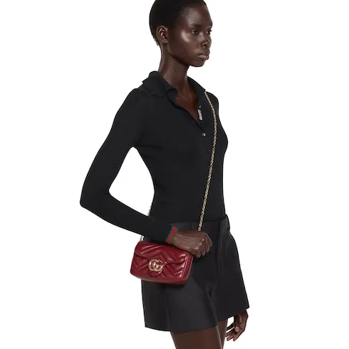 Gucci Marmont Mini Shoulder Bag / Rosso Ancora Red Gold Hardware - Image 3