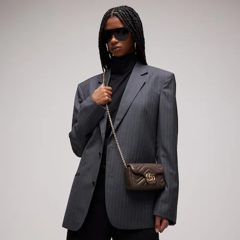 Gucci Marmont Mini Shoulder Bag / Dark Taupe Gold Hardware - Image 3