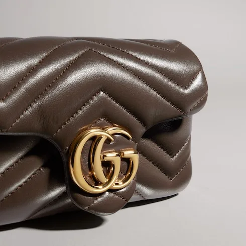 Gucci Marmont Mini Shoulder Bag / Dark Taupe Gold Hardware - Image 9