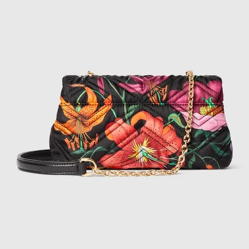 Gucci Marmont Mini Shoulder Bag / Black/ Multicolor Flora Gold Hardware - Image 6