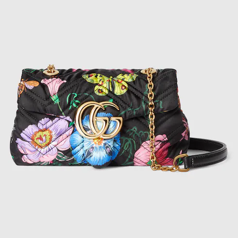 Gucci Marmont Mini Shoulder Bag / Black/ Multicolor Flora Gold Hardware - Image 4