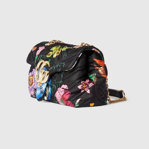 Gucci Marmont Mini Shoulder Bag / Black/ Multicolor Flora Gold Hardware - Image 5