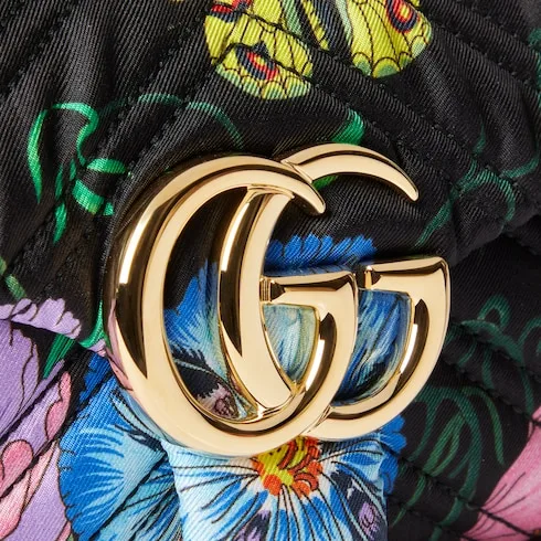 Gucci Marmont Mini Shoulder Bag / Black/ Multicolor Flora Gold Hardware - Image 8