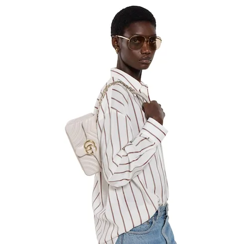 Gucci Marmont Small Shoulder Bag / Light Grey Gold Hardware - Image 3