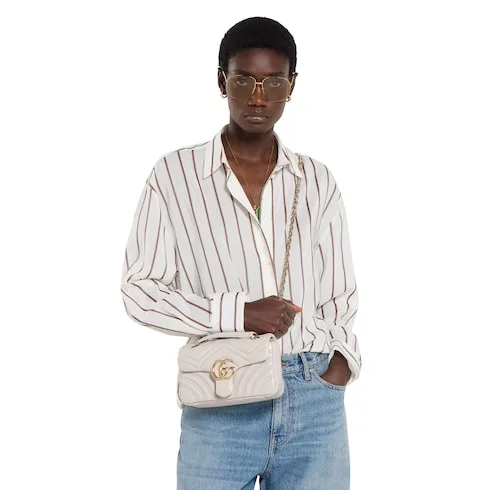 Alternative view of Gucci Marmont Small Shoulder Bag / Light Grey Gold Hardware