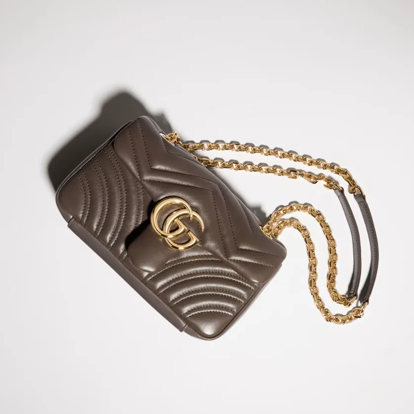 Gucci Marmont Small Shoulder Bag / Dark Taupe Gold Hardware - Image 6