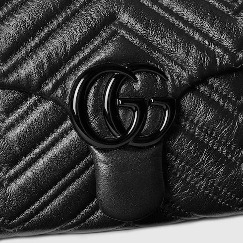 Gucci Marmont Small Shoulder Bag / Black Matelasse Black Hardware - Image 9