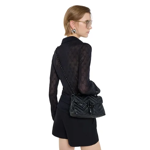 Gucci Marmont Small Shoulder Bag / Black Matelasse Black Hardware - Image 3