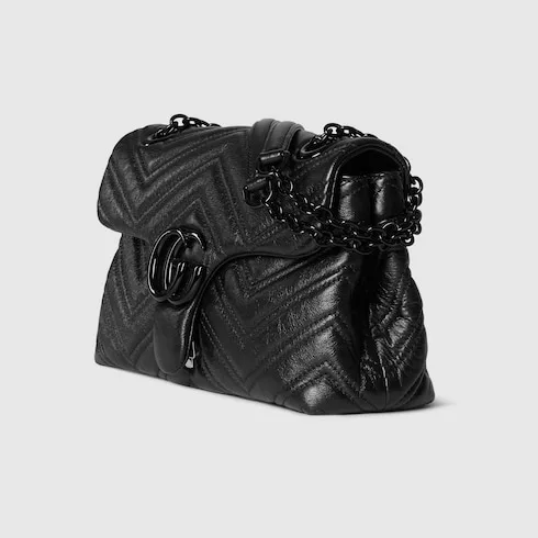 Gucci Marmont Small Shoulder Bag / Black Matelasse Black Hardware - Image 6