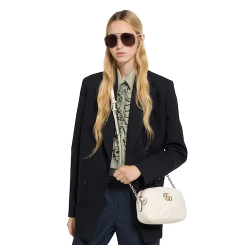 Gucci Marmont Camera Small Shoulder Bag / White Gold Hardware - Image 3