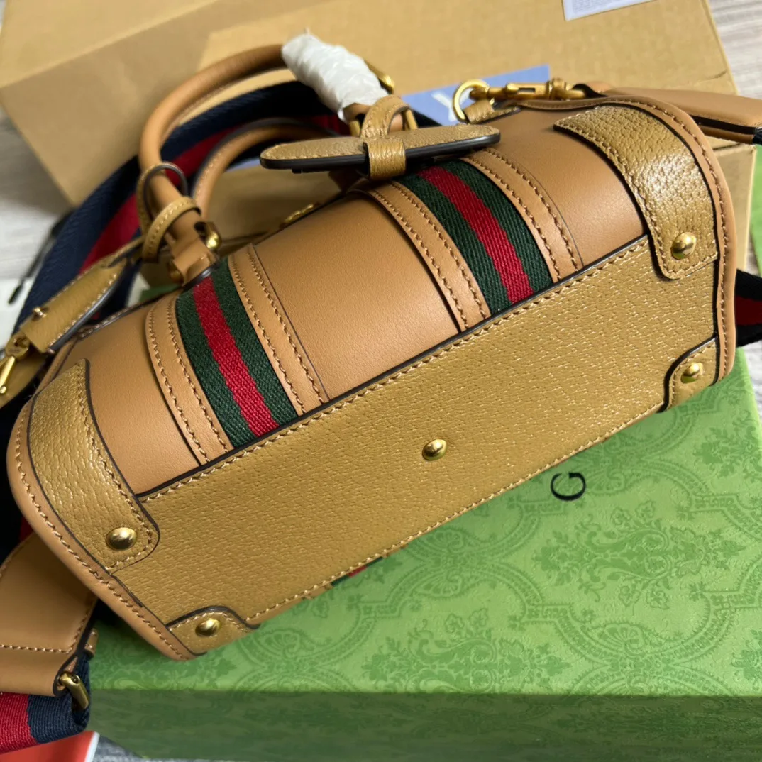 Mini Top Handle Bag With Double G White/Brown / - Image 18