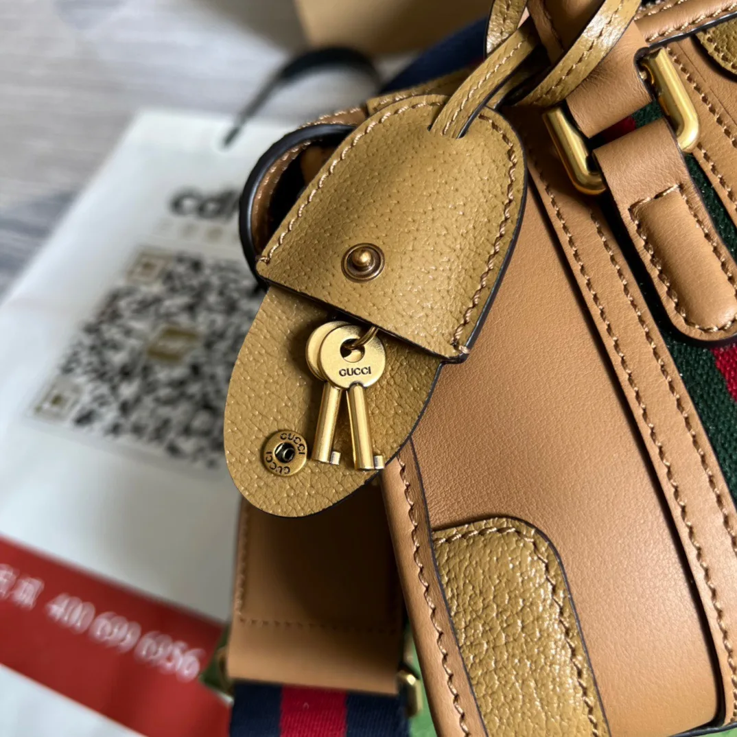 Mini Top Handle Bag With Double G White/Brown / - Image 17