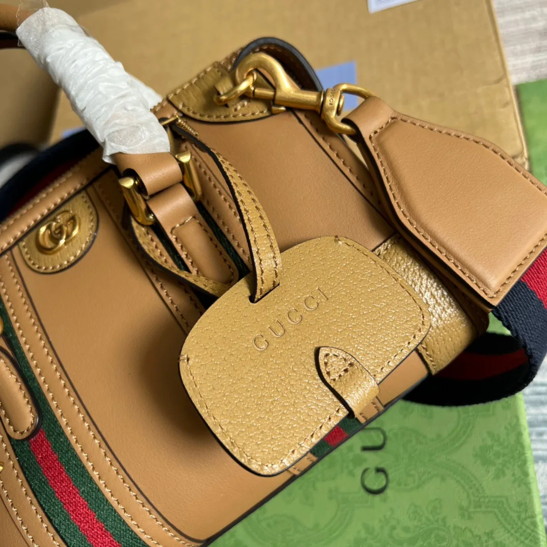 Mini Top Handle Bag With Double G White/Brown / - Image 16