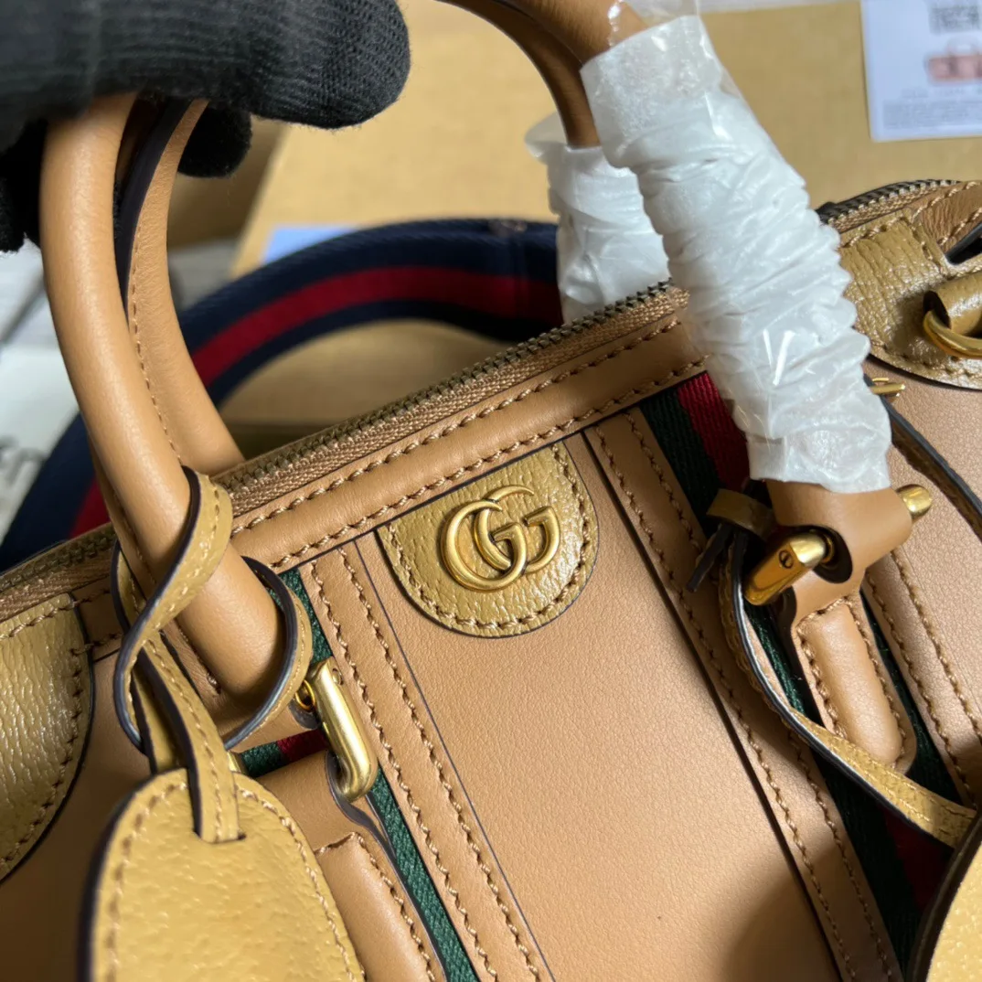 Mini Top Handle Bag With Double G White/Brown / - Image 15