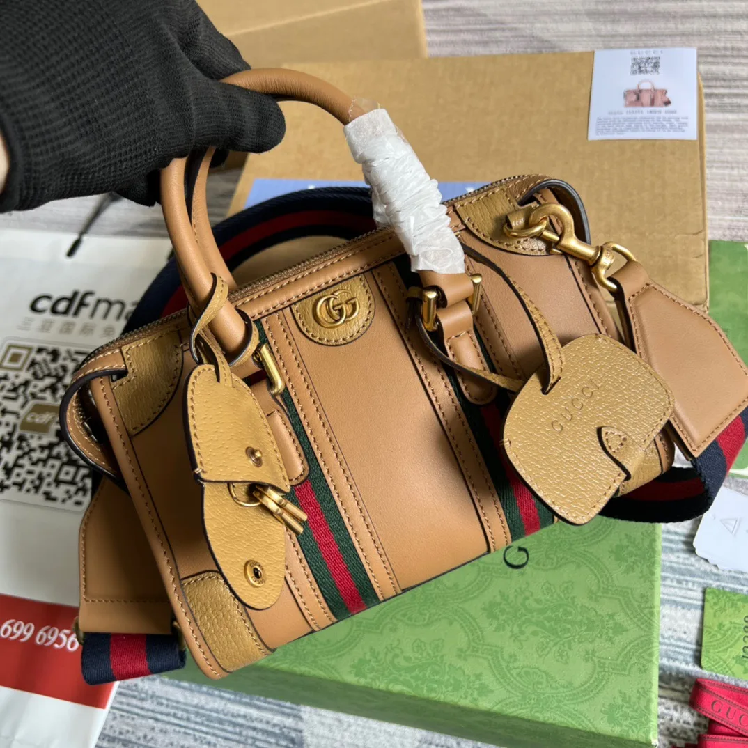 Mini Top Handle Bag With Double G White/Brown / - Image 14