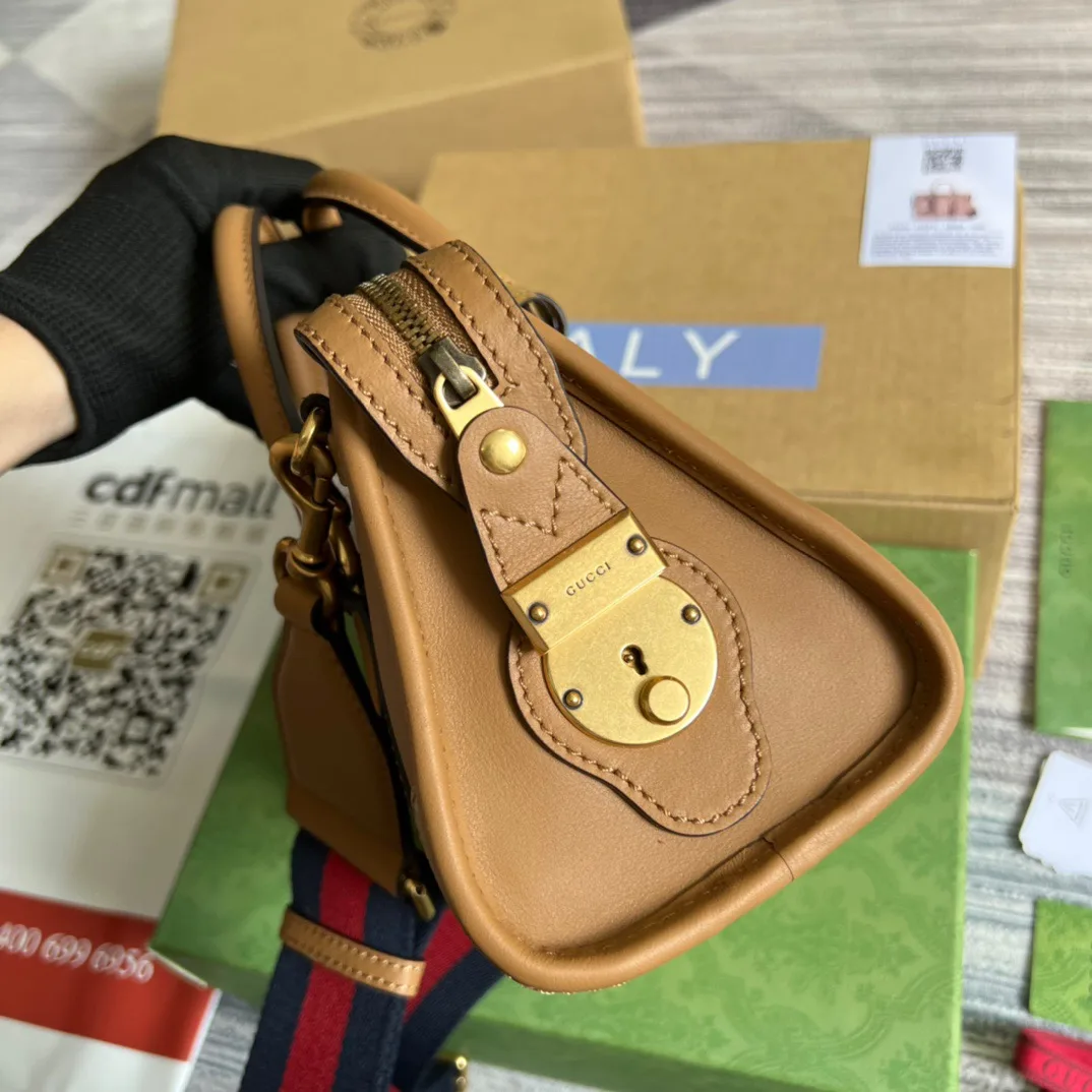 Mini Top Handle Bag With Double G White/Brown / - Image 13