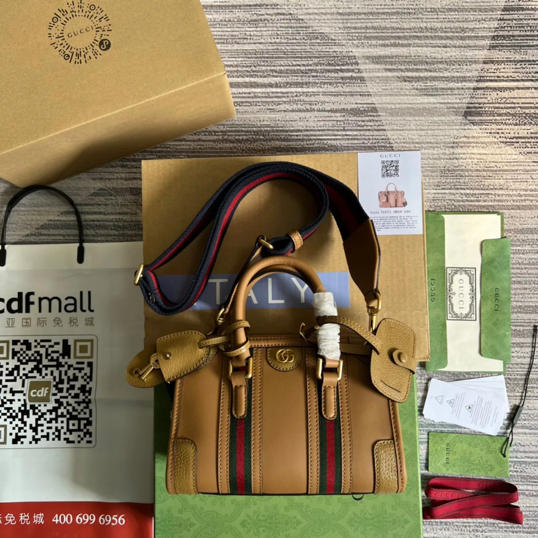 Mini Top Handle Bag With Double G White/Brown / - Image 11