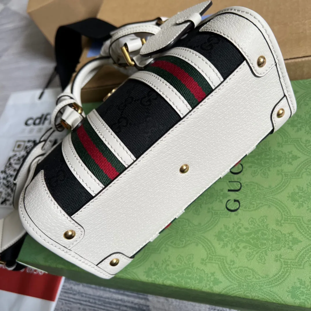 Mini Top Handle Bag With Double G White/Brown / - Image 9