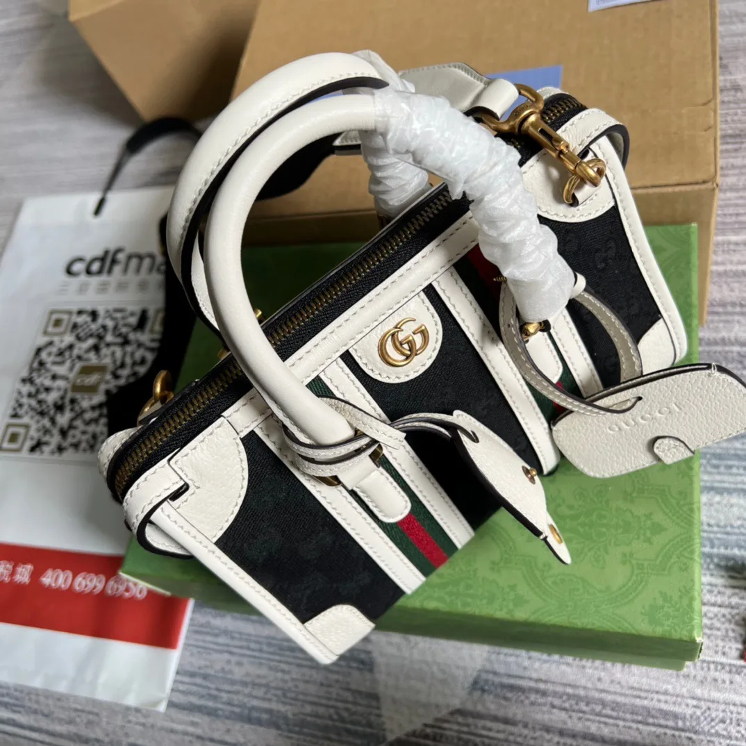 Mini Top Handle Bag With Double G White/Brown / - Image 8