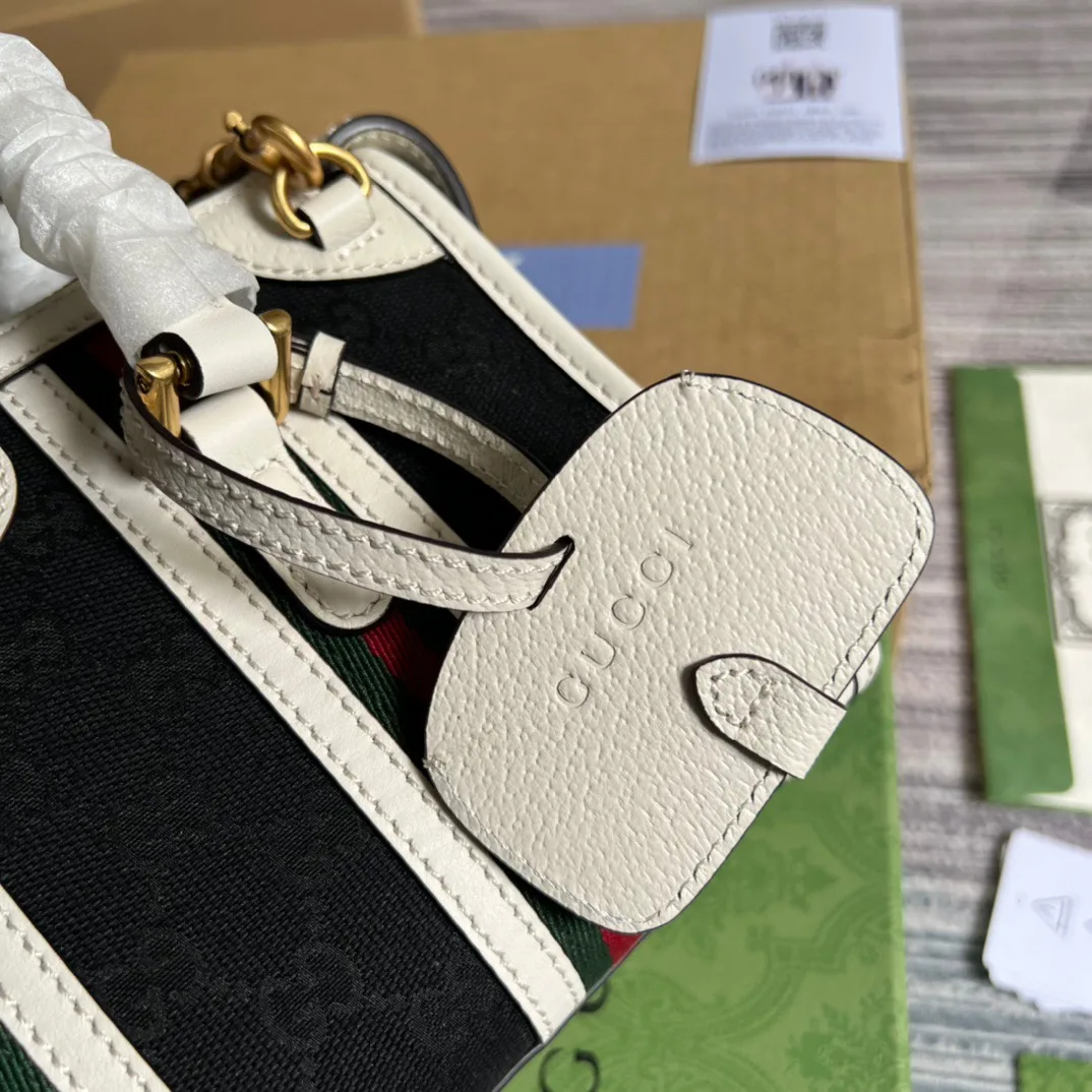 Mini Top Handle Bag With Double G White/Brown / - Image 7