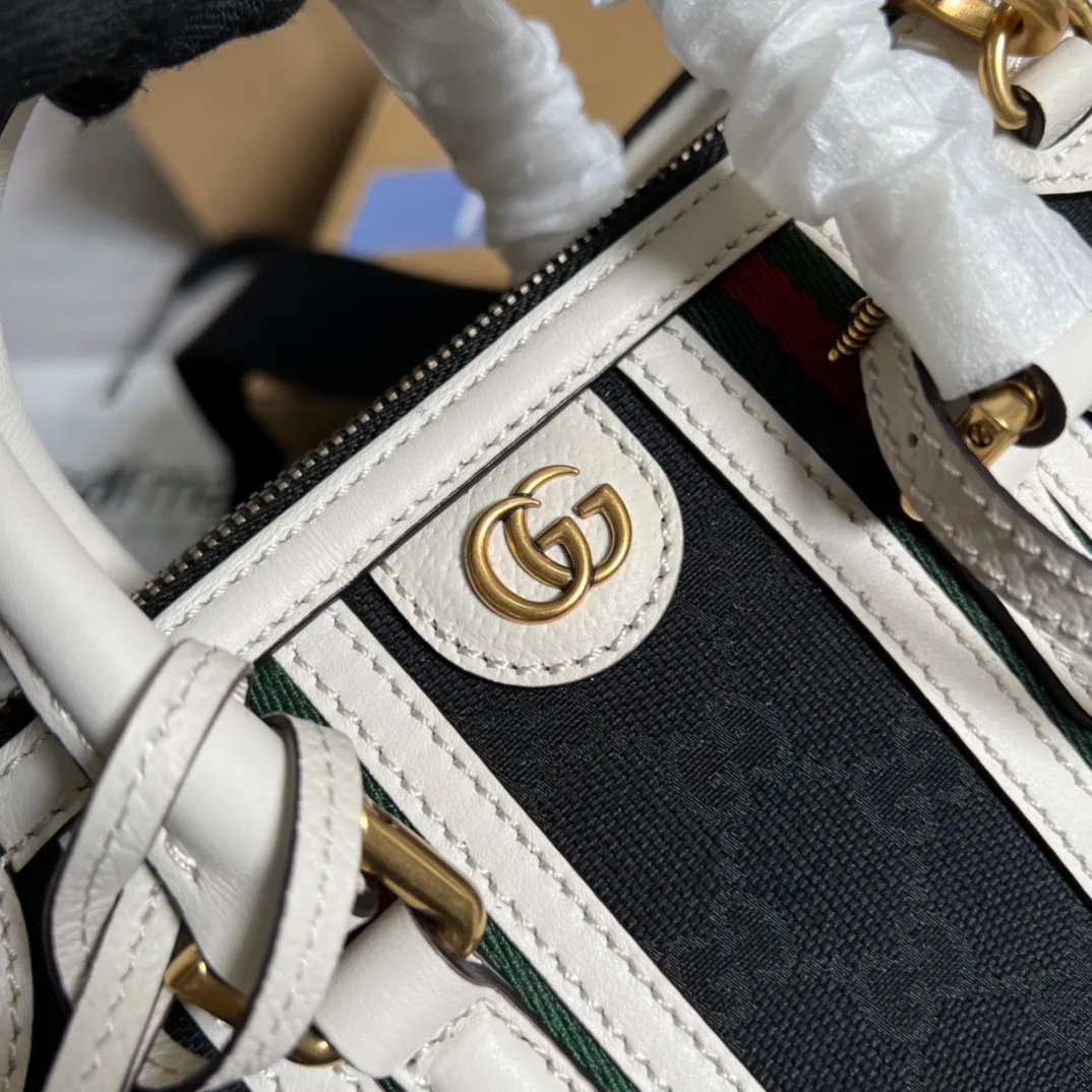 Mini Top Handle Bag With Double G White/Brown / - Image 6