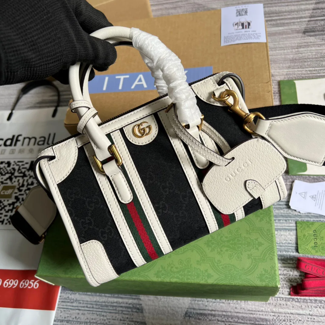 Mini Top Handle Bag With Double G White/Brown / - Image 5
