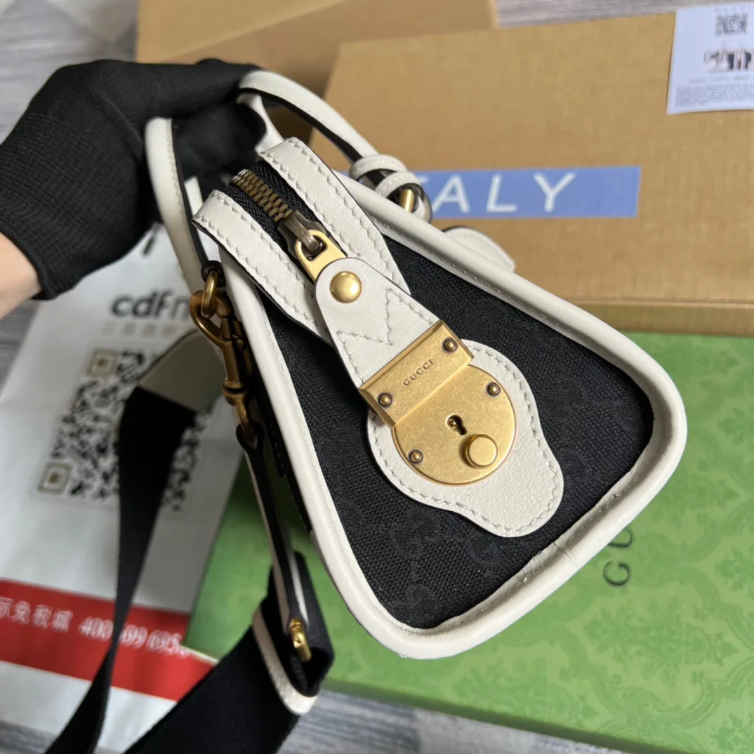 Mini Top Handle Bag With Double G White/Brown / - Image 4