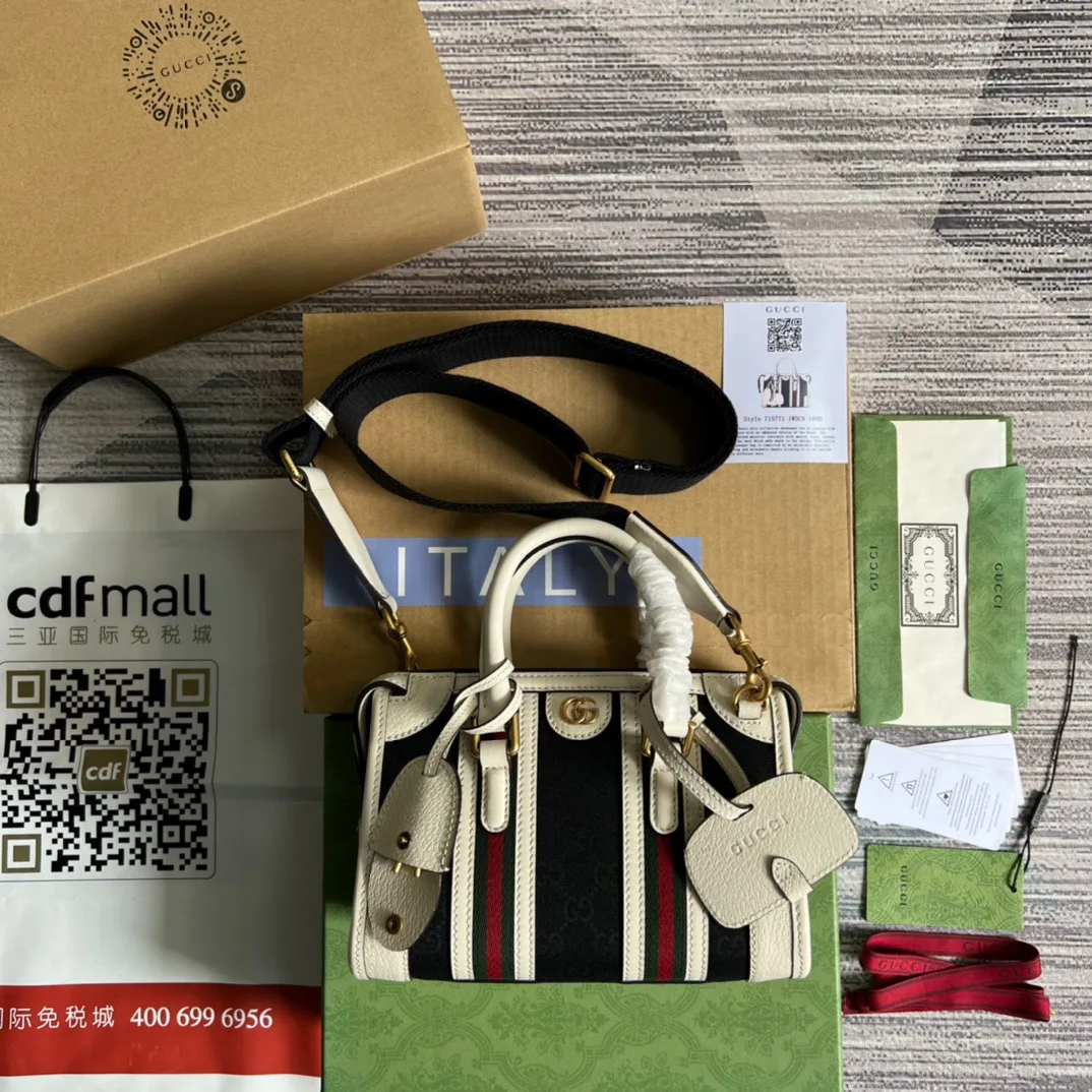 Alternative view of Mini Top Handle Bag With Double G White/Brown /
