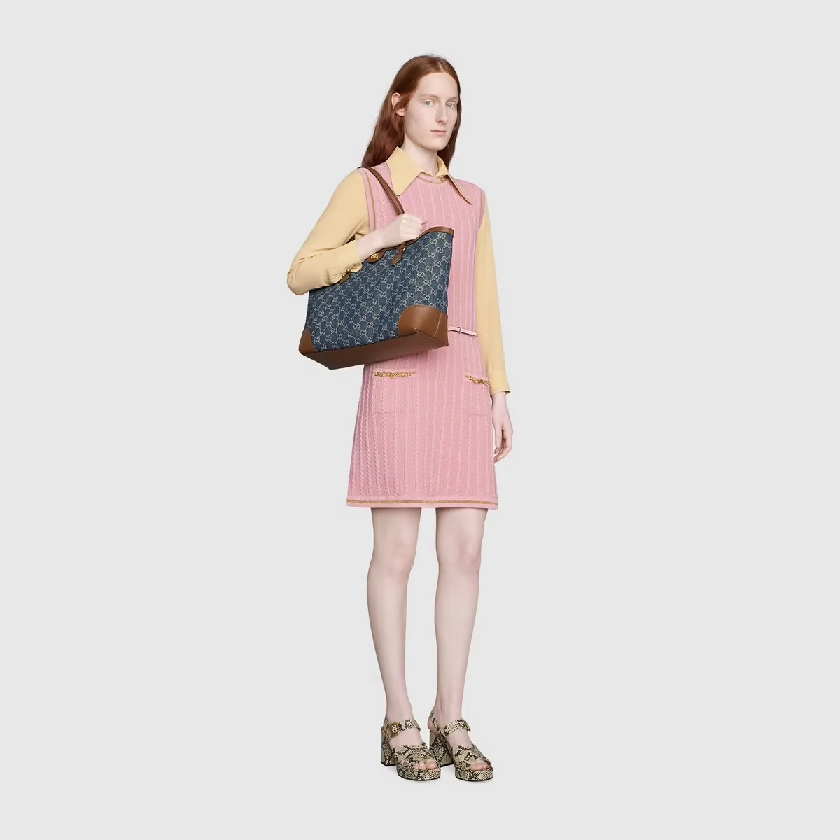 Alternative view of Gucci Ophidia GG Medium Tote Bag / Dark Blue/ Ivory Eco Washed Organic GG Jacquard Denim Gold Hardware