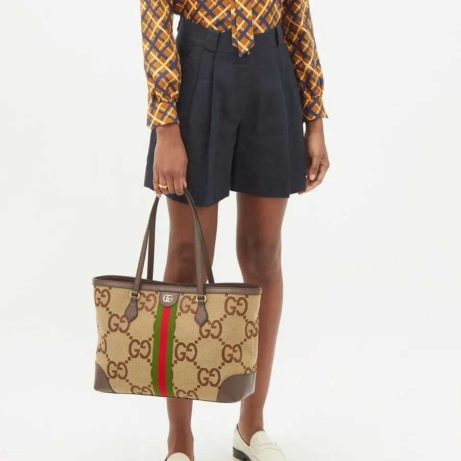 Alternative view of Gucci Ophidia Jumbo GG Medium Tote Bag / Camel/ Ebony Jumbo Canvas