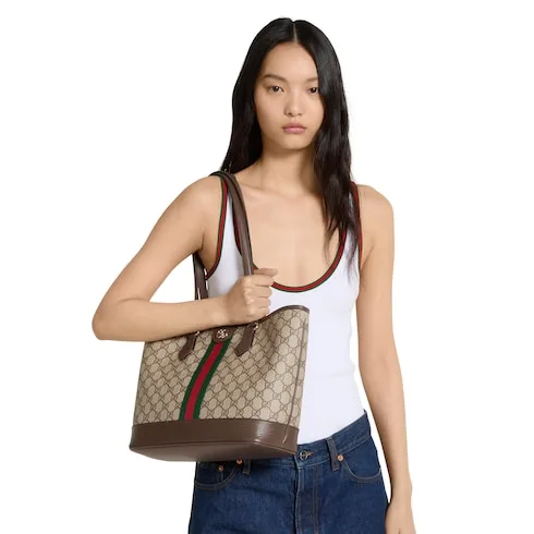 Alternative view of Gucci Ophidia Medium Tote Bag / Beige/ Dark Brown Gold Hardware