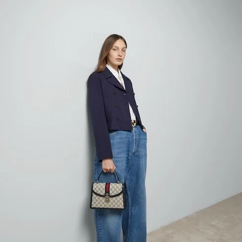 Alternative view of Gucci Ophidia Small Top Handle Bag / Beige Supreme Canvas Silver Hardware
