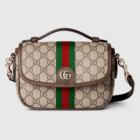 Gucci Ophidia Small Top Handle Bag / Beige And Dark Brown Light Gold Hardware - Image 4