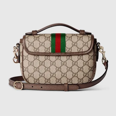 Gucci Ophidia Small Top Handle Bag / Beige And Dark Brown Light Gold Hardware - Image 7