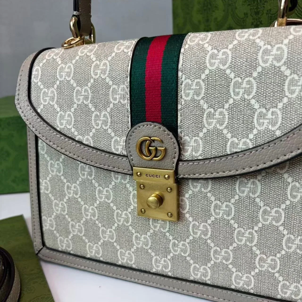 Gucci Ophidia Small Top Handle Bag / Beige/ White Gold Hardware - Image 7
