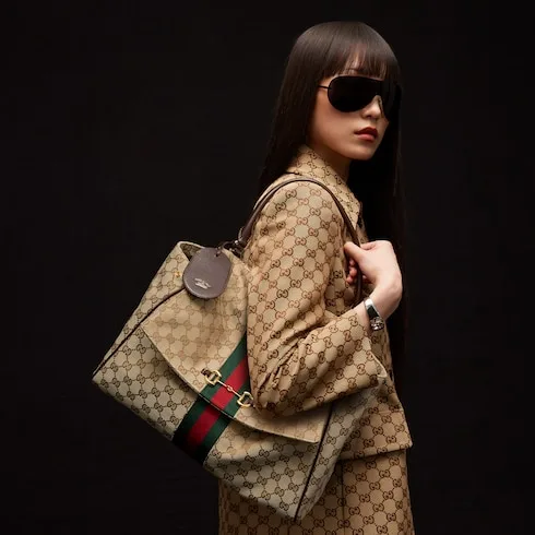 Alternative view of Gucci Paparazzo Large Top Handle Bag / Sand/ Dark Brown Gold Hardware