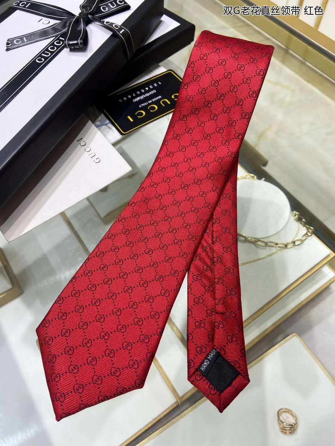 Gucci Pattern Silk Tie Red - Image 7