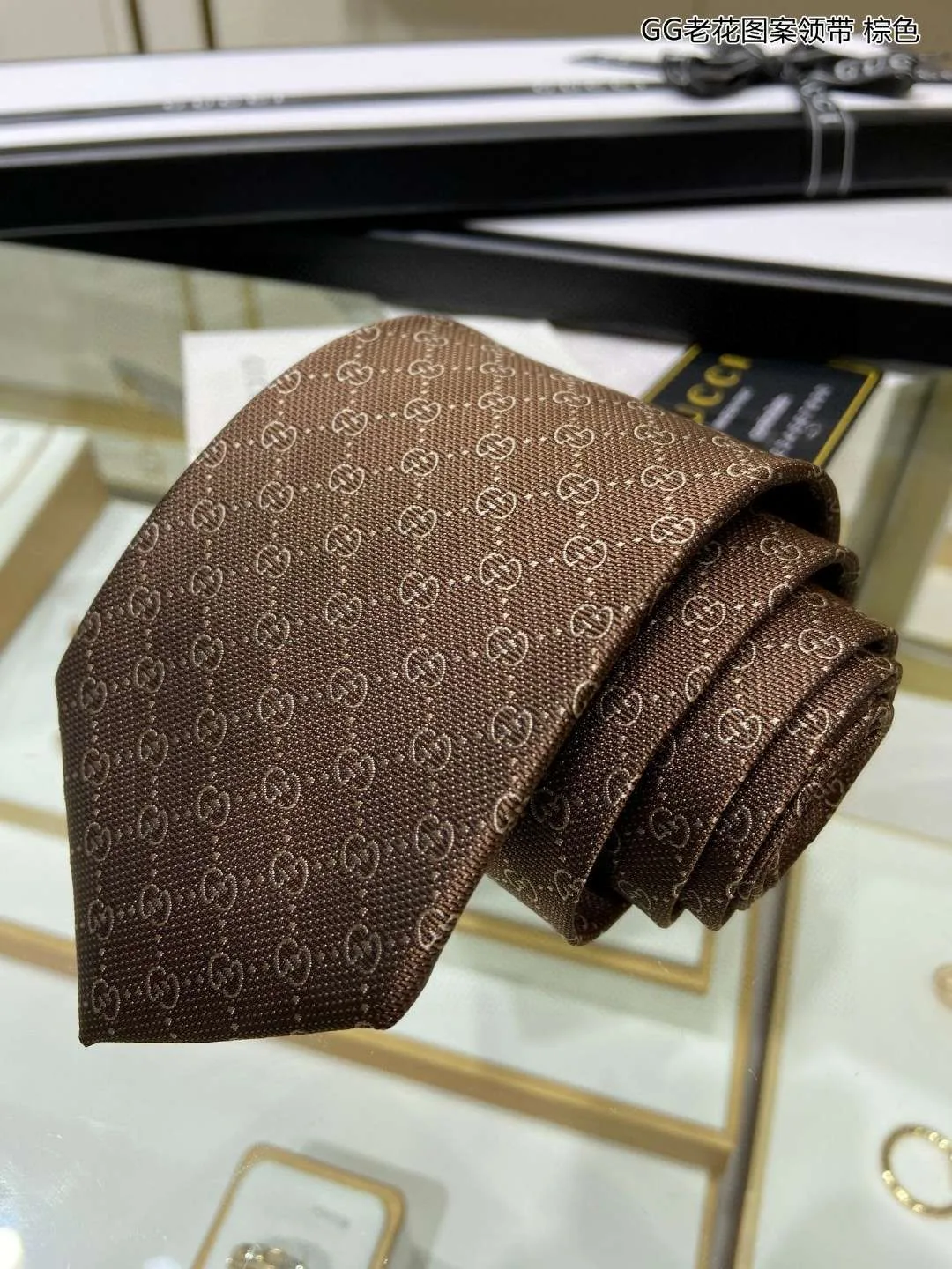 Alternative view of Gucci Pattern Silk Tie Brown