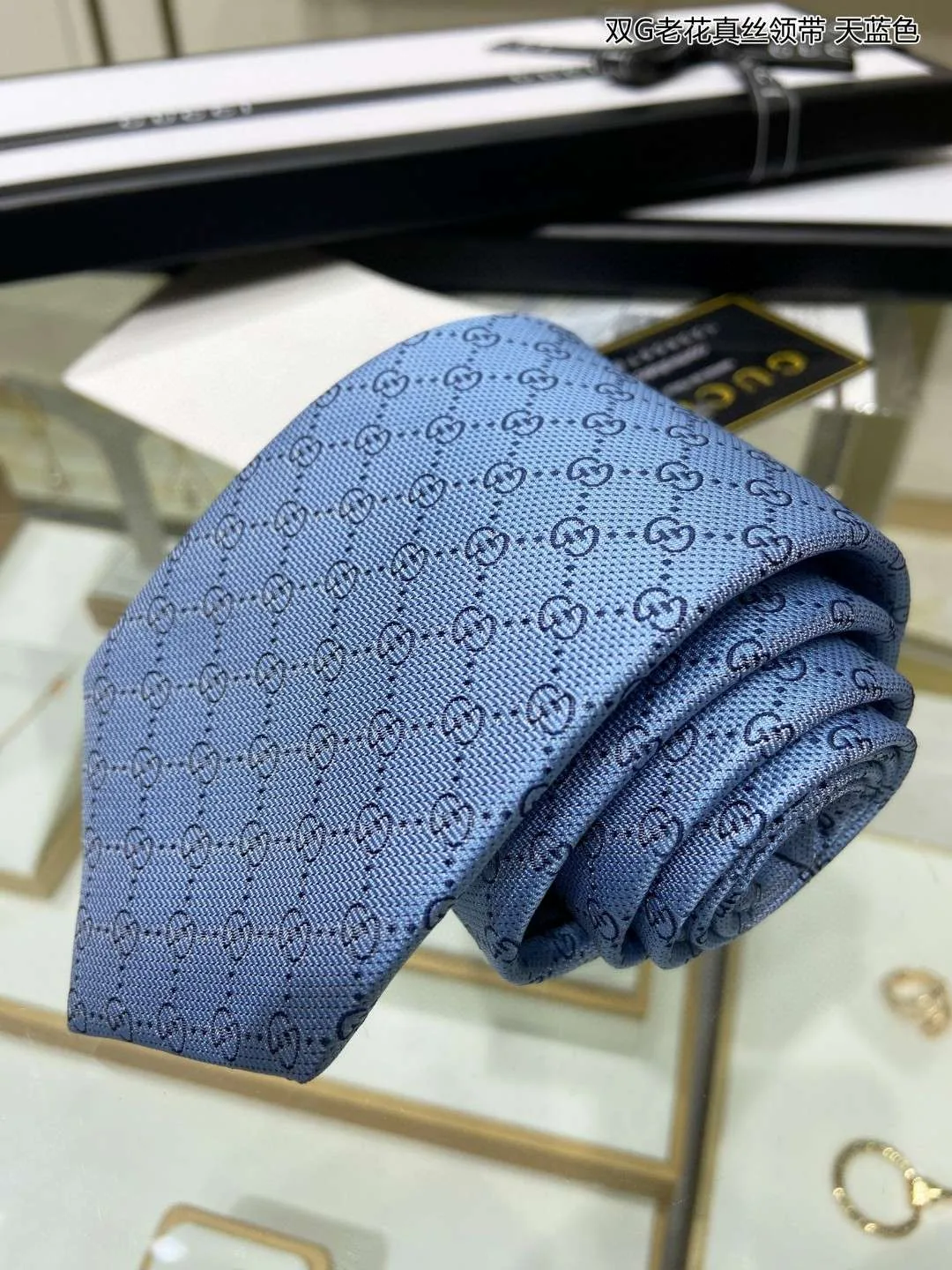 Gucci Pattern Silk Tie Blue - Image 7