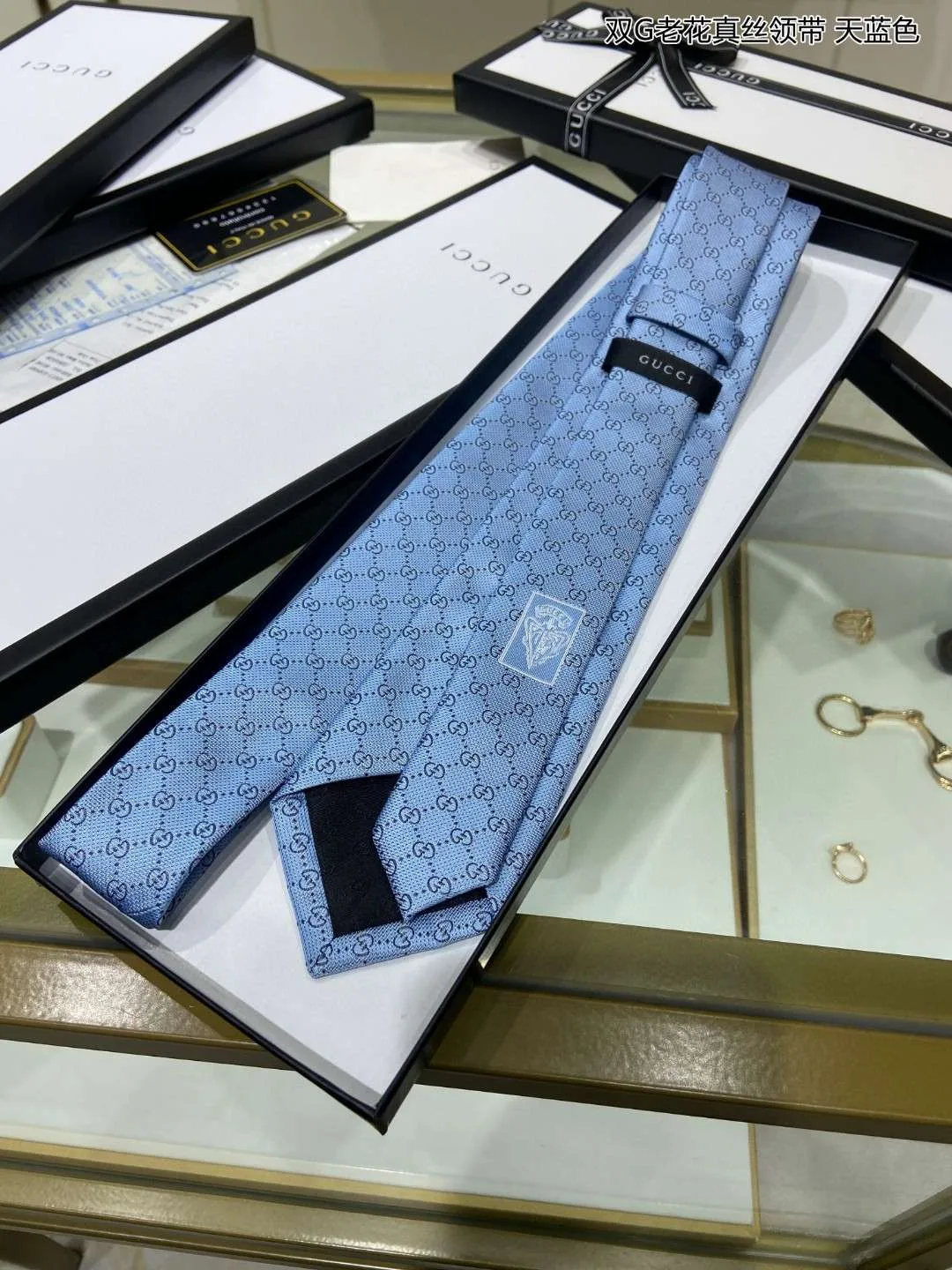 Gucci Pattern Silk Tie Blue - Image 5
