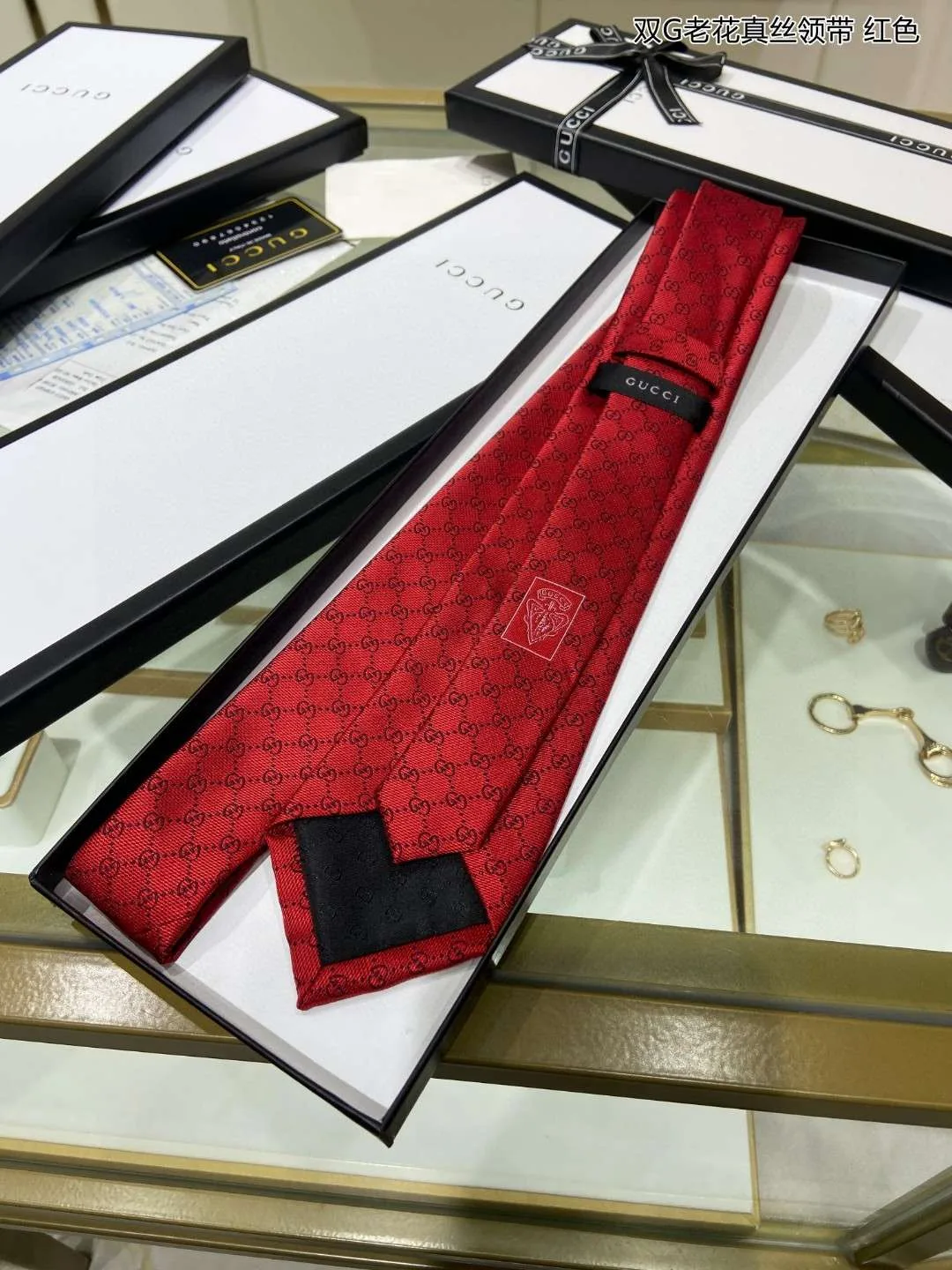Gucci Pattern Silk Tie Red - Image 5
