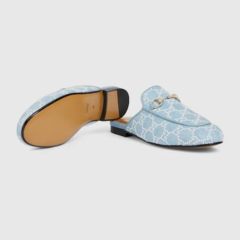 Gucci Princetown With Pearls Slippers Blue Denim Light Gold Hardware ? FAFTM 4963 - Image 4