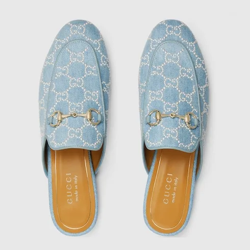 Gucci Princetown With Pearls Slippers Blue Denim Light Gold Hardware ? FAFTM 4963 - Image 9