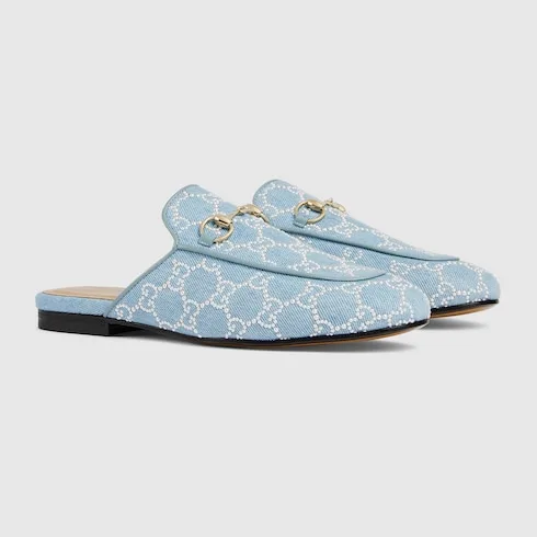 Gucci Princetown With Pearls Slippers Blue Denim Light Gold Hardware ? FAFTM 4963 - Image 5