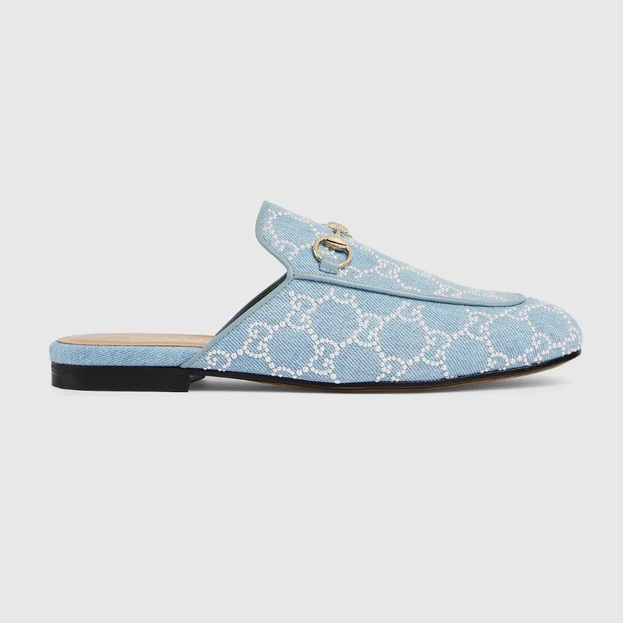 Gucci Princetown With Pearls Slippers Blue Denim Light Gold Hardware ? FAFTM 4963 - Image 6