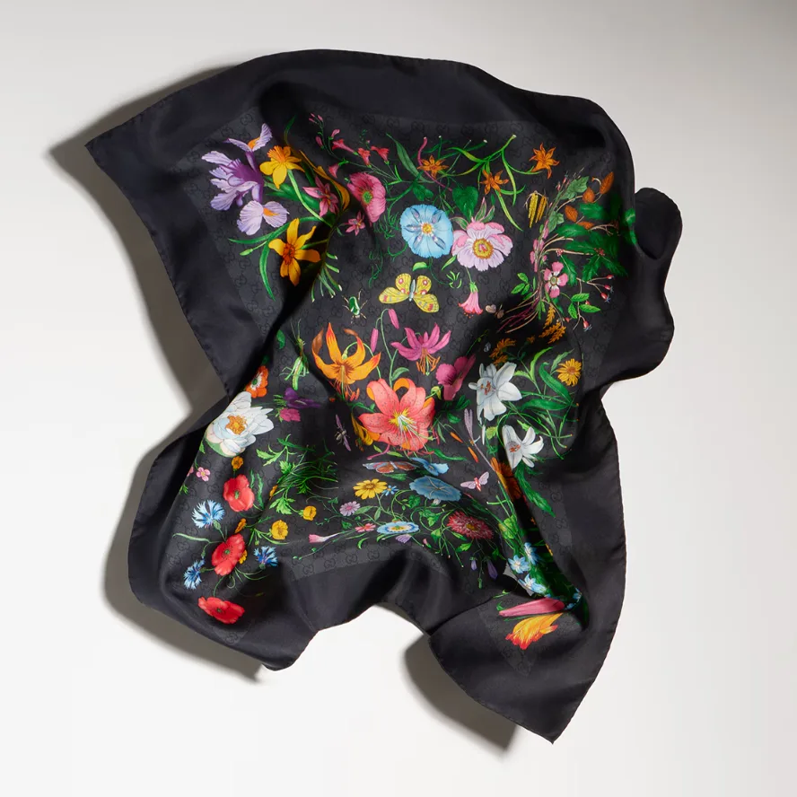 Alternative view of Gucci Printed GG Silk Twill Carre Scarf Black/ Multicolor