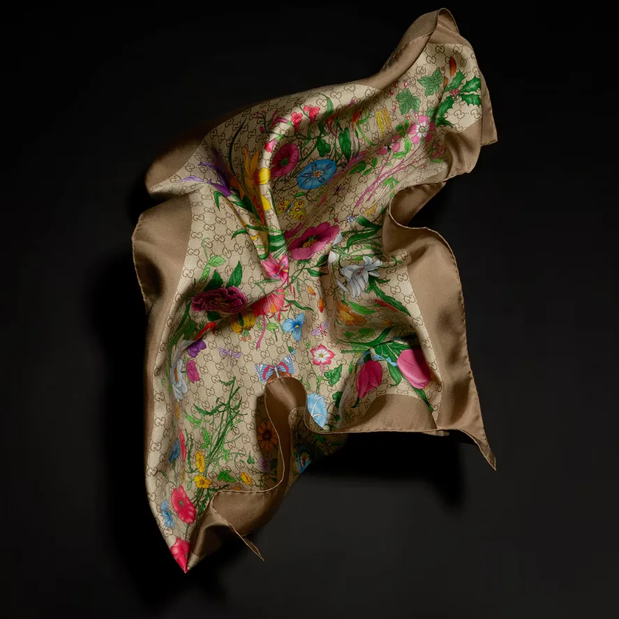 Gucci Printed GG Silk Twill Carre Scarf Brown/ Multicolor - Image 3