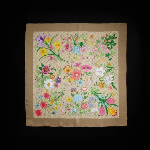 Gucci Printed GG Silk Twill Carre Scarf Brown/ Multicolor - Image 4