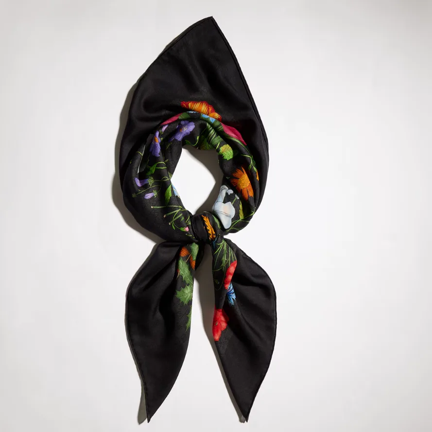 Gucci Printed GG Wool Silk Shawl Scarf Black/ Multicolor - Image 3